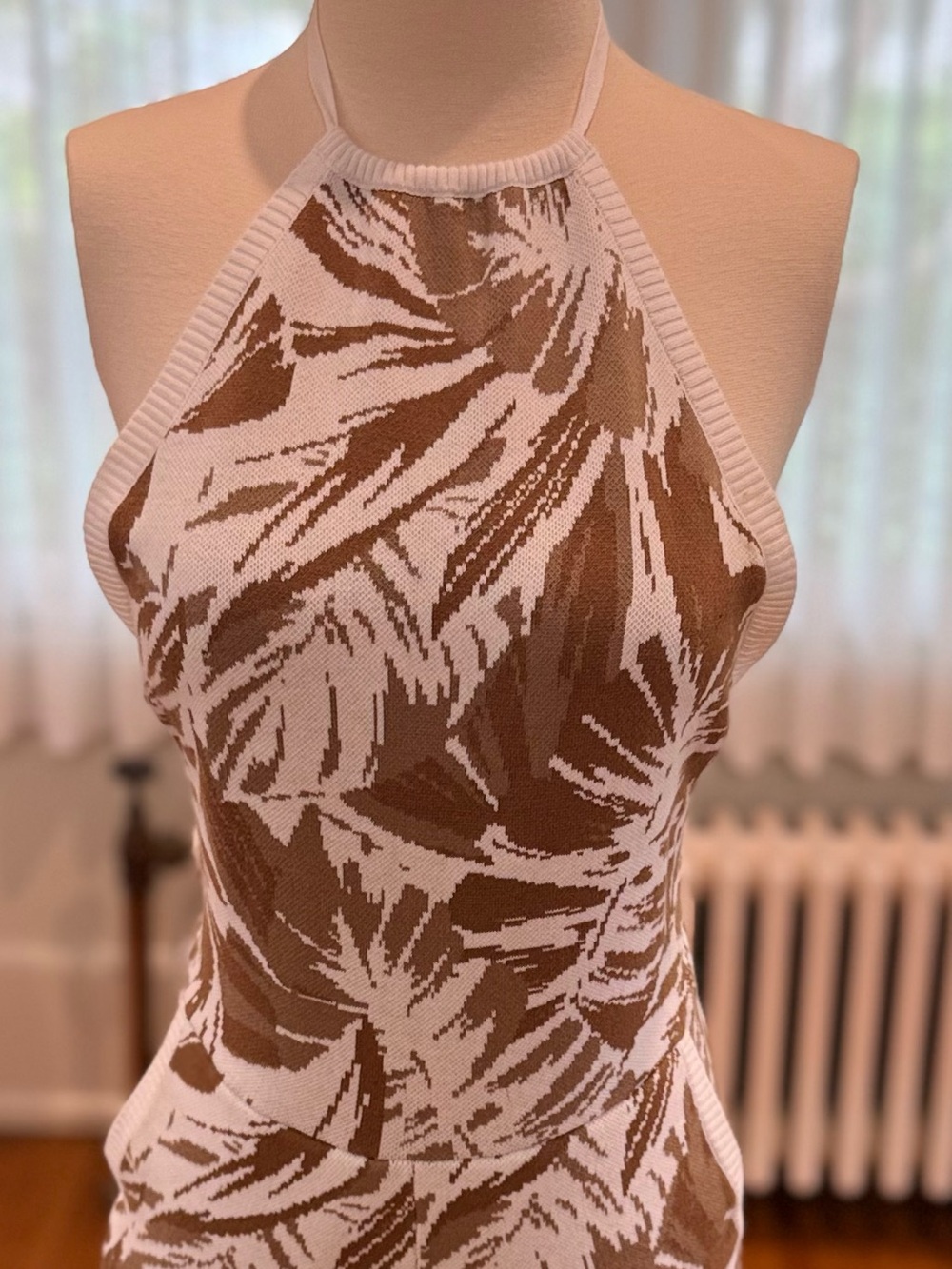 SER.O.YA White and Brown Halter Knit Jumpsuit